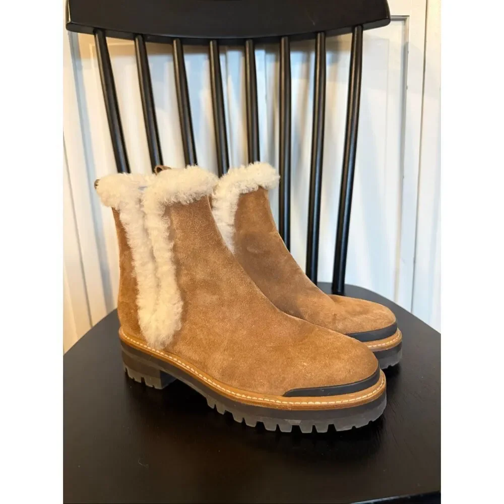 Marc Fisher Iggie suede shearling Chelsea lug sole boot size 6